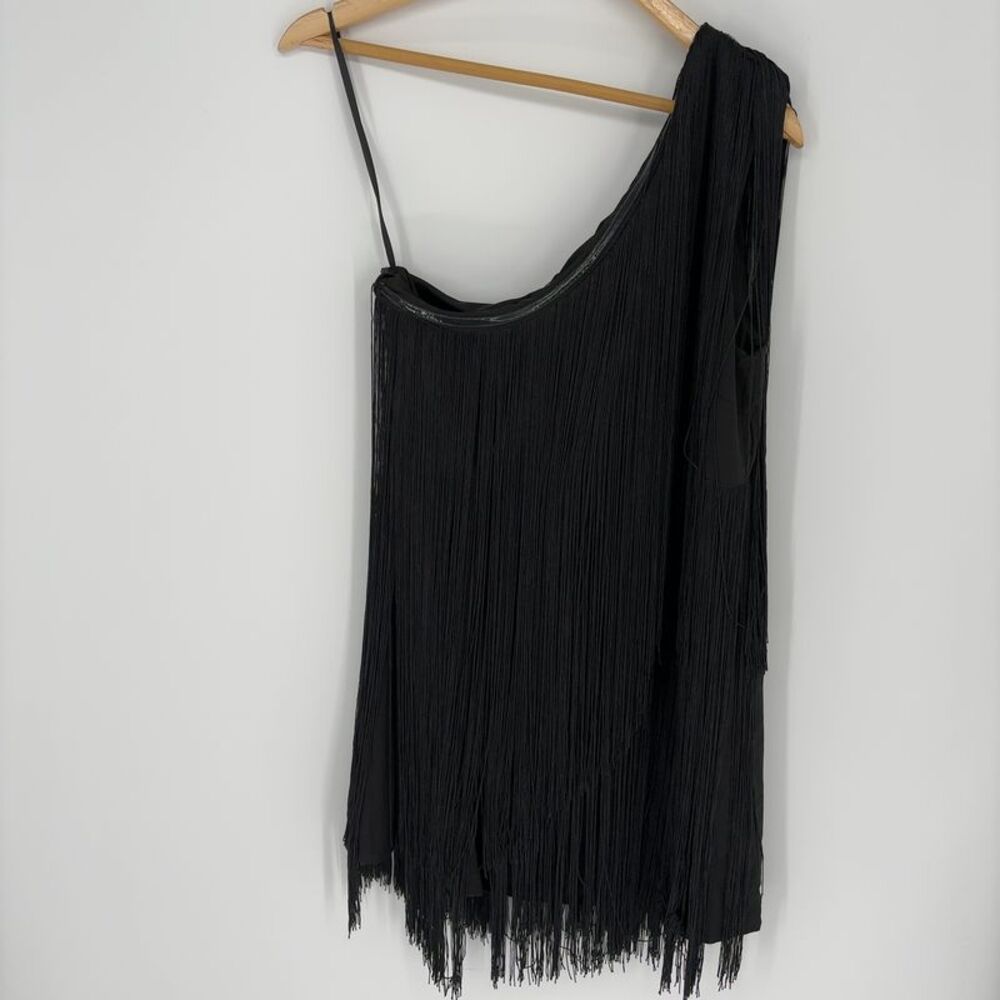 Hutch Black Fringe One-Shoulder Dress
